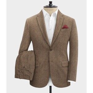 BESPOKE IRISH BROWN TWEED WOOL Mens 2 Piece Suit Jacket 42L - Pant 36Wx31L